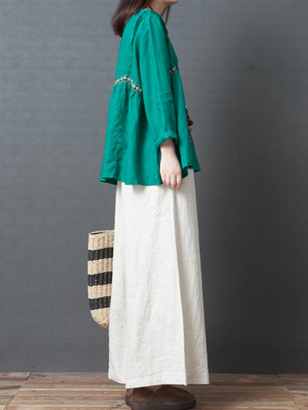 Casual Cotton Linen Pure Color Elastic Waist Pants Mssza