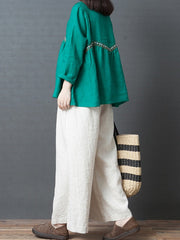 Casual Cotton Linen Pure Color Elastic Waist Pants Mssza