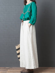 Casual Cotton Linen Pure Color Elastic Waist Pants Mssza