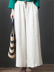 Casual Cotton Linen Pure Color Elastic Waist Pants Mssza
