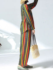 Casual Cotton Linen Striped Tops And Pants Set Mssza