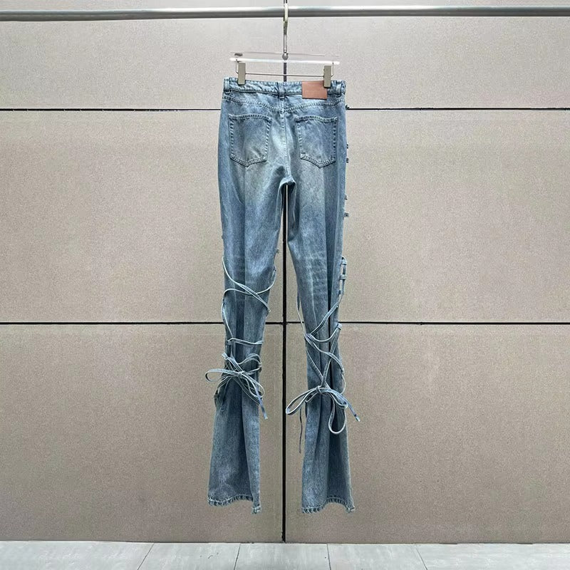 Casual Cotton Strappy Drawstring Wide-Legged Pants Mssza