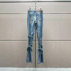 Casual Cotton Strappy Drawstring Wide-Legged Pants Mssza