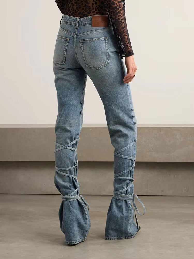 Casual Cotton Strappy Drawstring Wide-Legged Pants Mssza