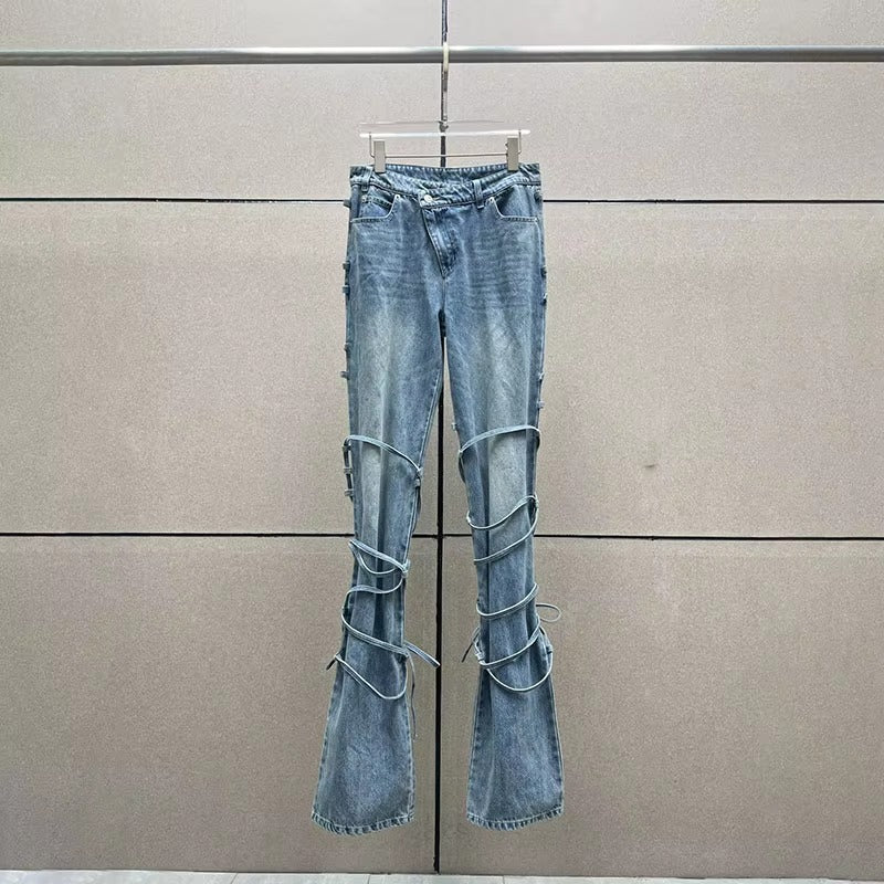 Casual Cotton Strappy Drawstring Wide-Legged Pants Mssza