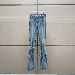 Casual Cotton Strappy Drawstring Wide-Legged Pants Mssza
