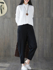 Casual Cotton Stripe Elastic Waist Trouser Harem Pants Mssza