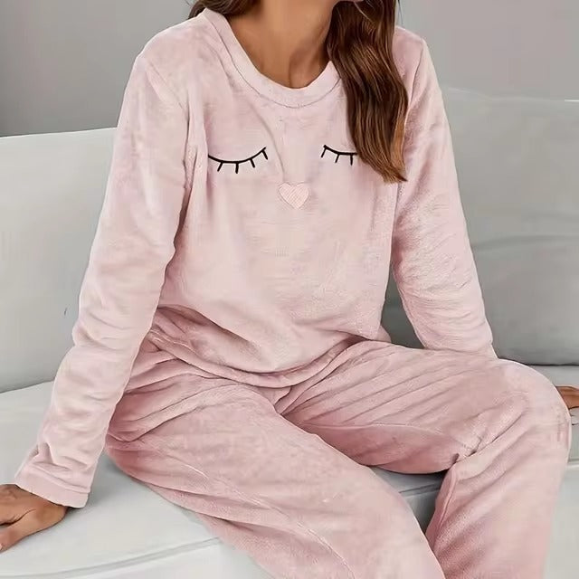 Casual Cozy Print Fluffy Pant And Top 2 Piece Pajamas Set Mssza