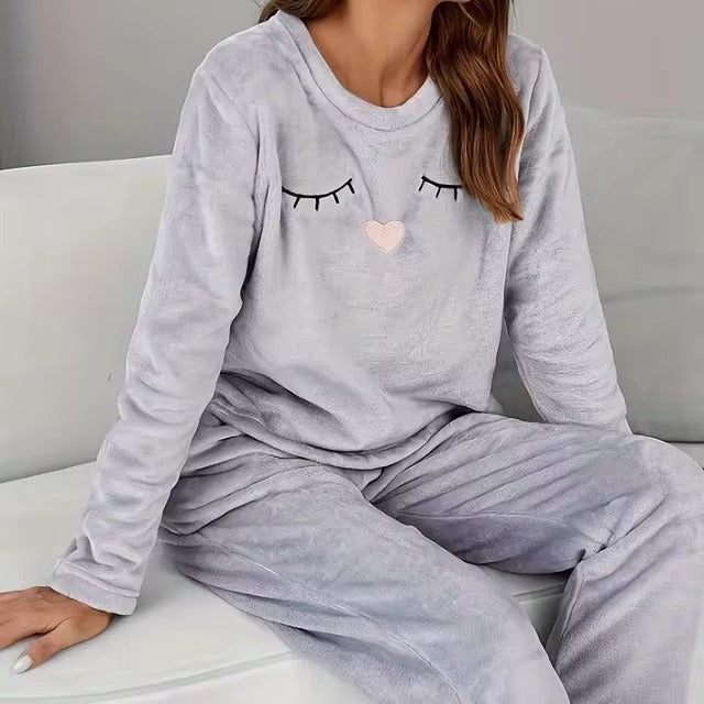 Casual Cozy Print Fluffy Pant And Top 2 Piece Pajamas Set Mssza