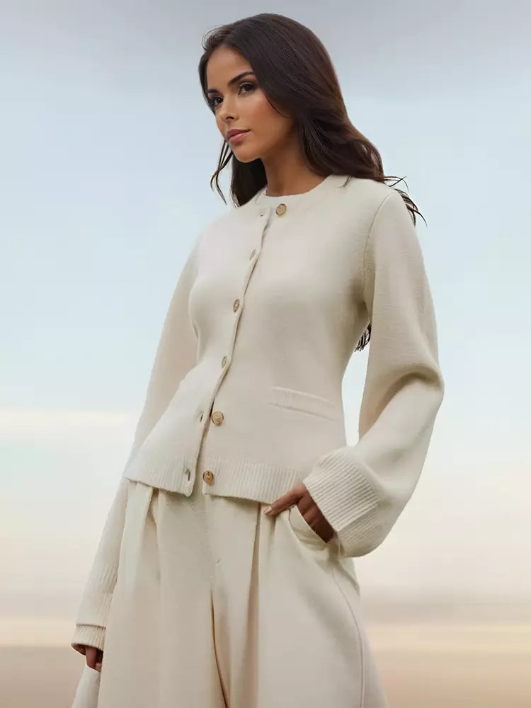 Casual Crew Neck Knitted Front Button Cardigan Long Sleeve Tops Mssza