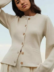 Casual Crew Neck Knitted Front Button Cardigan Long Sleeve Tops Mssza