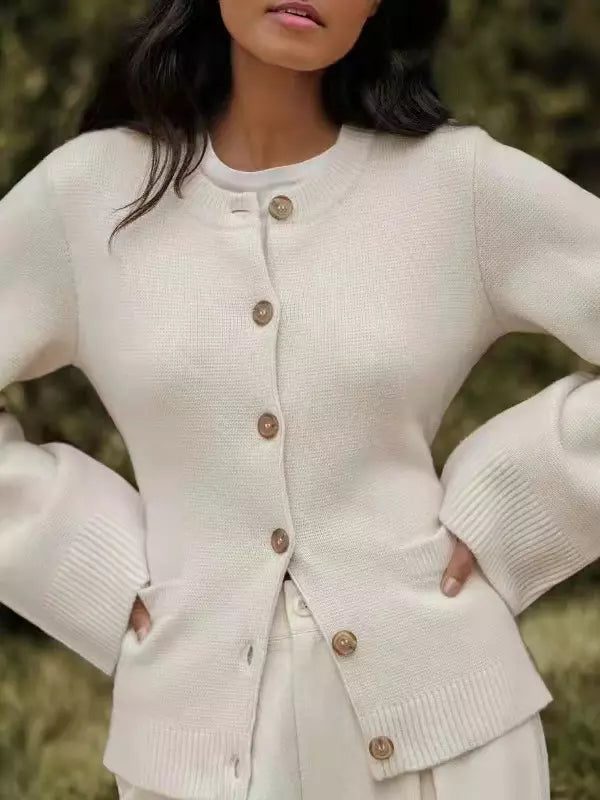 Casual Crew Neck Knitted Front Button Cardigan Long Sleeve Tops Mssza