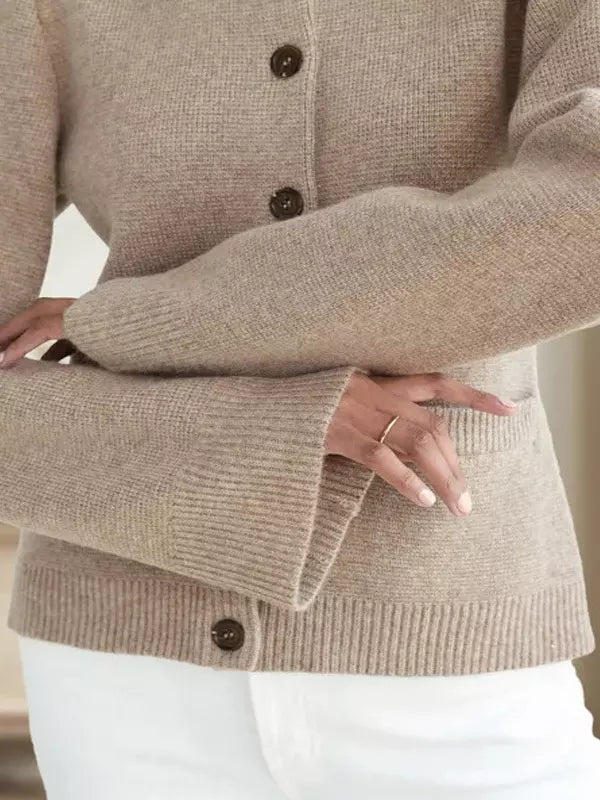 Casual Crew Neck Knitted Front Button Cardigan Long Sleeve Tops Mssza