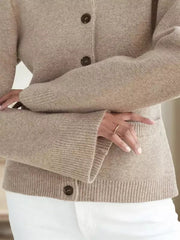 Casual Crew Neck Knitted Front Button Cardigan Long Sleeve Tops Mssza