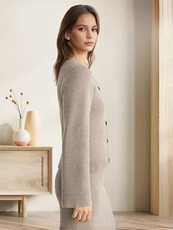Casual Crew Neck Knitted Front Button Cardigan Long Sleeve Tops Mssza