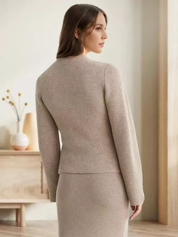 Casual Crew Neck Knitted Front Button Cardigan Long Sleeve Tops Mssza