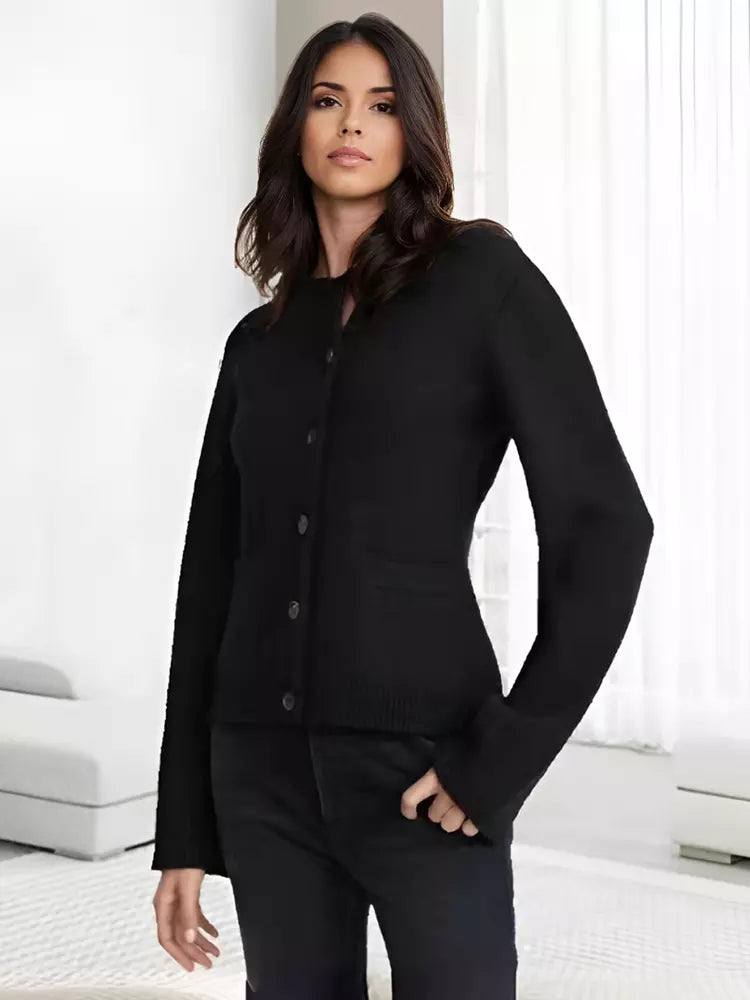 Casual Crew Neck Knitted Front Button Cardigan Long Sleeve Tops Mssza