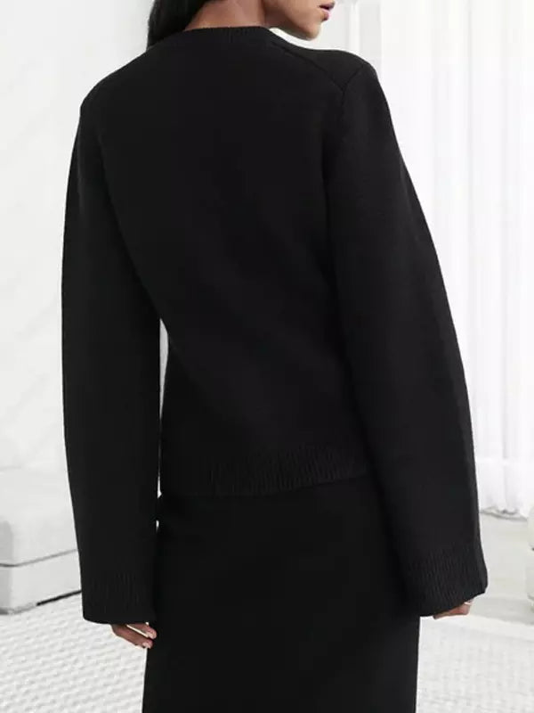 Casual Crew Neck Knitted Front Button Cardigan Long Sleeve Tops Mssza