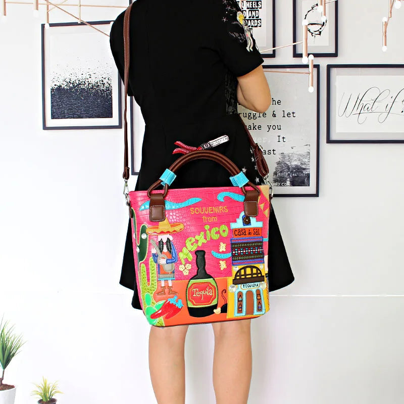 Casual Crocodile Pattern Cartoon Design Designer Bucket Embroidered Purses and Cross Body Shoulder Bag Mssza