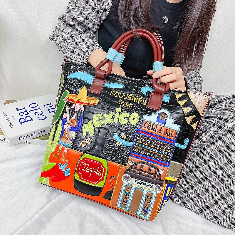 Casual Crocodile Pattern Cartoon Design Designer Bucket Embroidered Purses and Cross Body Shoulder Bag Mssza