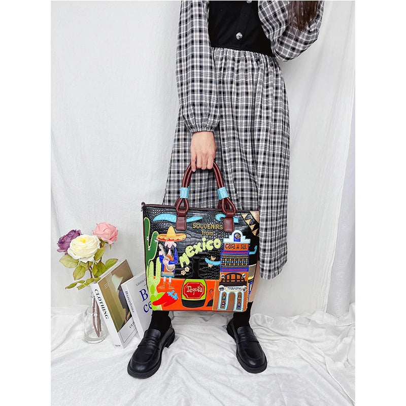 Casual Crocodile Pattern Cartoon Design Designer Bucket Embroidered Purses and Cross Body Shoulder Bag Mssza