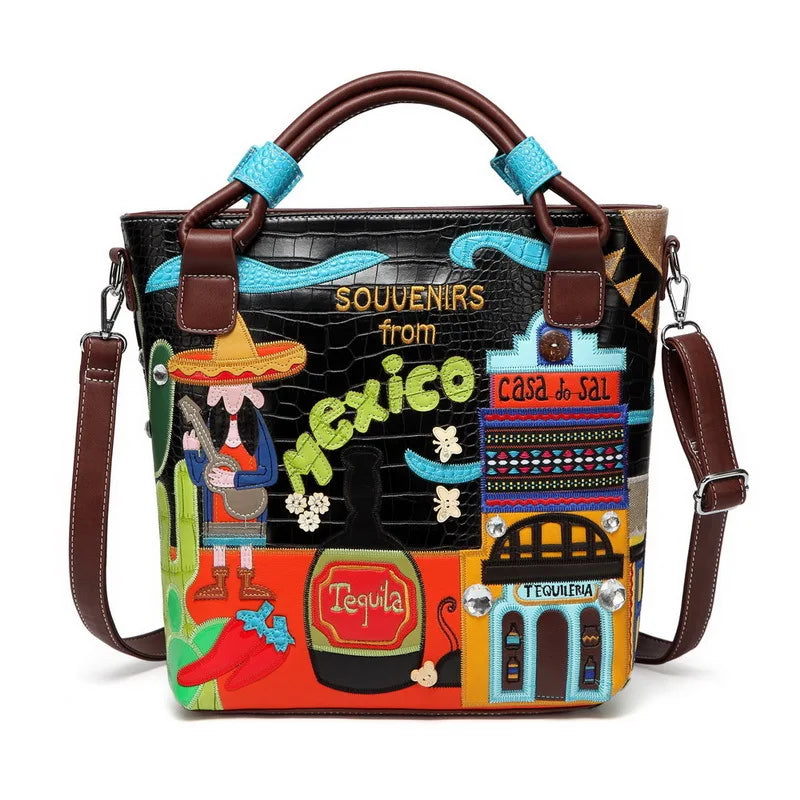 Casual Crocodile Pattern Cartoon Design Designer Bucket Embroidered Purses and Cross Body Shoulder Bag Mssza