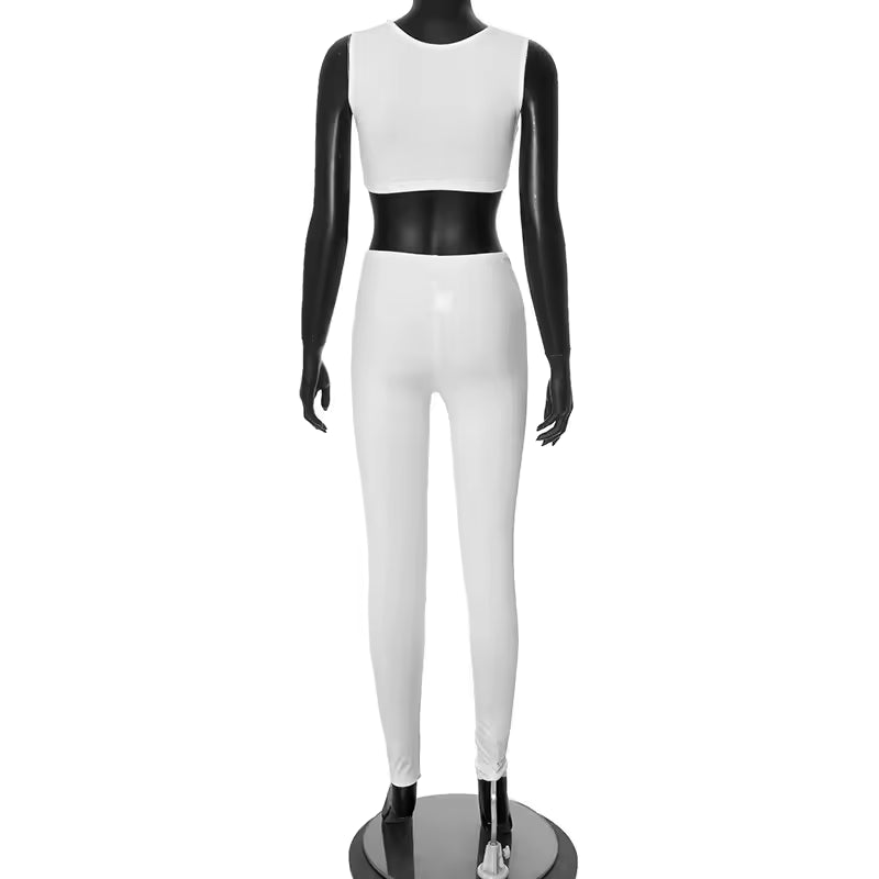 Casual Crop Top And Ankle-Length Pant Ribbed 2 Piece Tracksuits Mssza