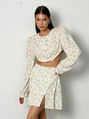Casual Crop Top With High Waist Slit Loose Print 2 Piece Sets Mssza