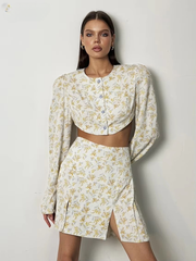 Casual Crop Top With High Waist Slit Loose Print 2 Piece Sets Mssza