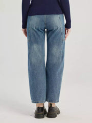 Casual Cropped Straight Solid Color Zipper Fly Jeans Mssza