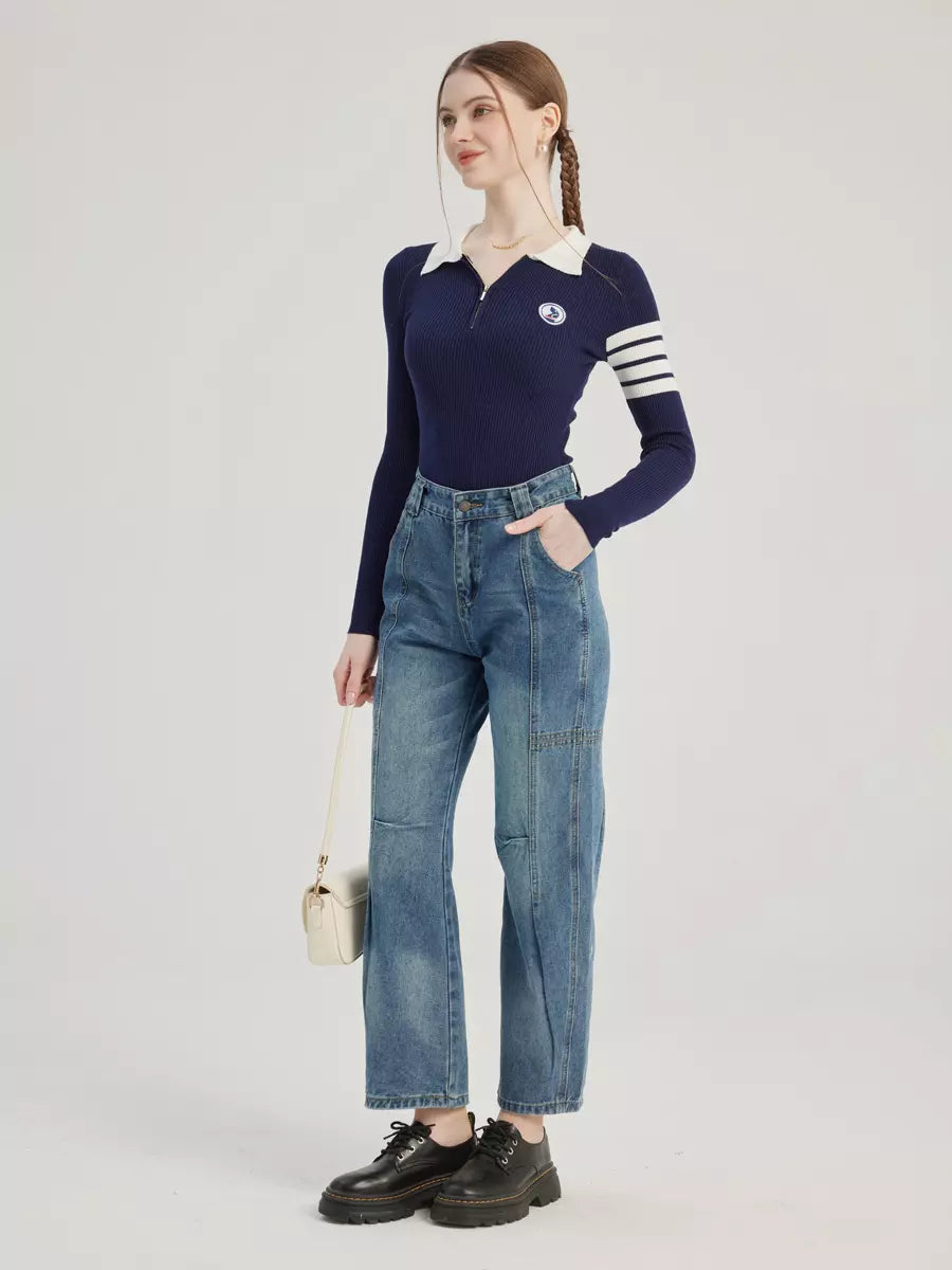 Casual Cropped Straight Solid Color Zipper Fly Jeans Mssza