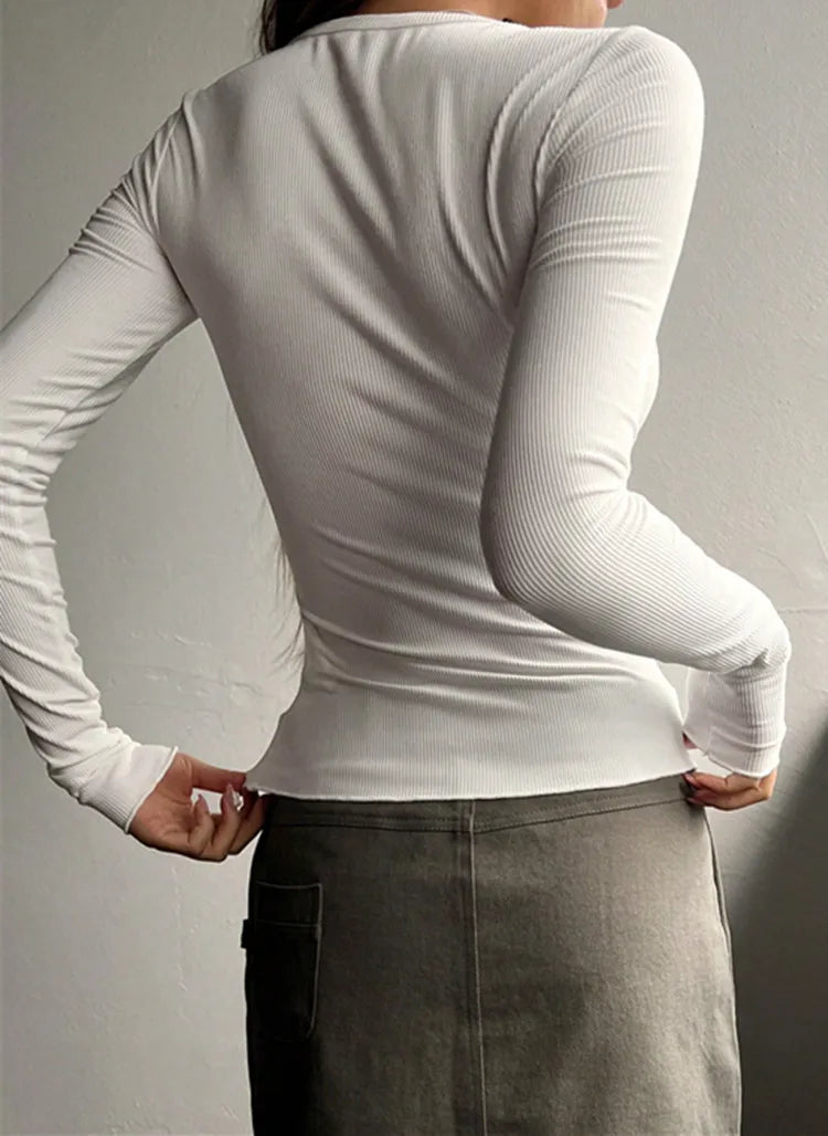 Casual Cross Border Button Ribbed Slim Fit Knitted Crop Top Mssza