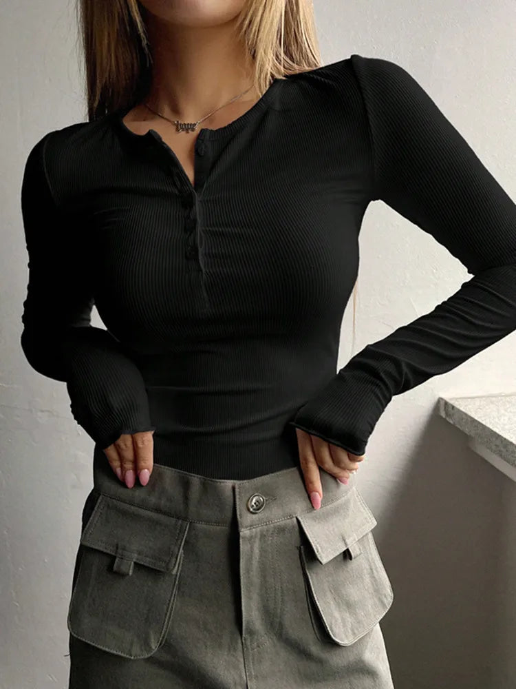 Casual Cross Border Button Ribbed Slim Fit Knitted Crop Top Mssza