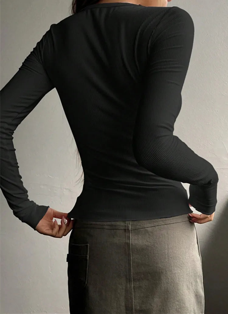 Casual Cross Border Button Ribbed Slim Fit Knitted Crop Top Mssza