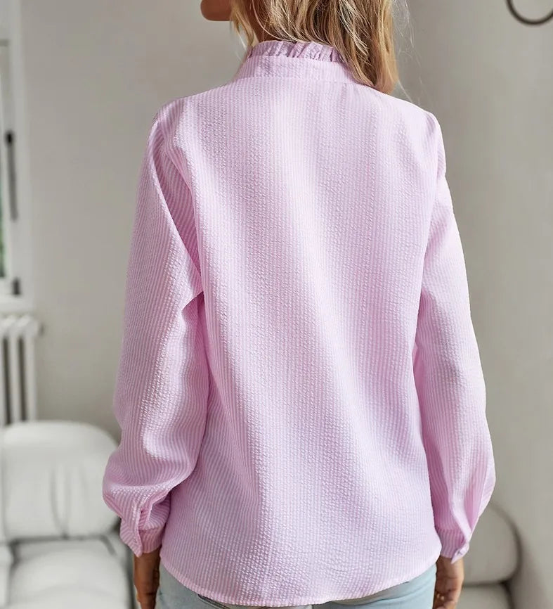Casual Cross Border Long Sleeved Ruffle Button Shirt Top Mssza
