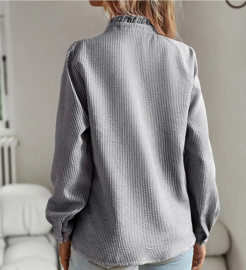 Casual Cross Border Long Sleeved Ruffle Button Shirt Top Mssza