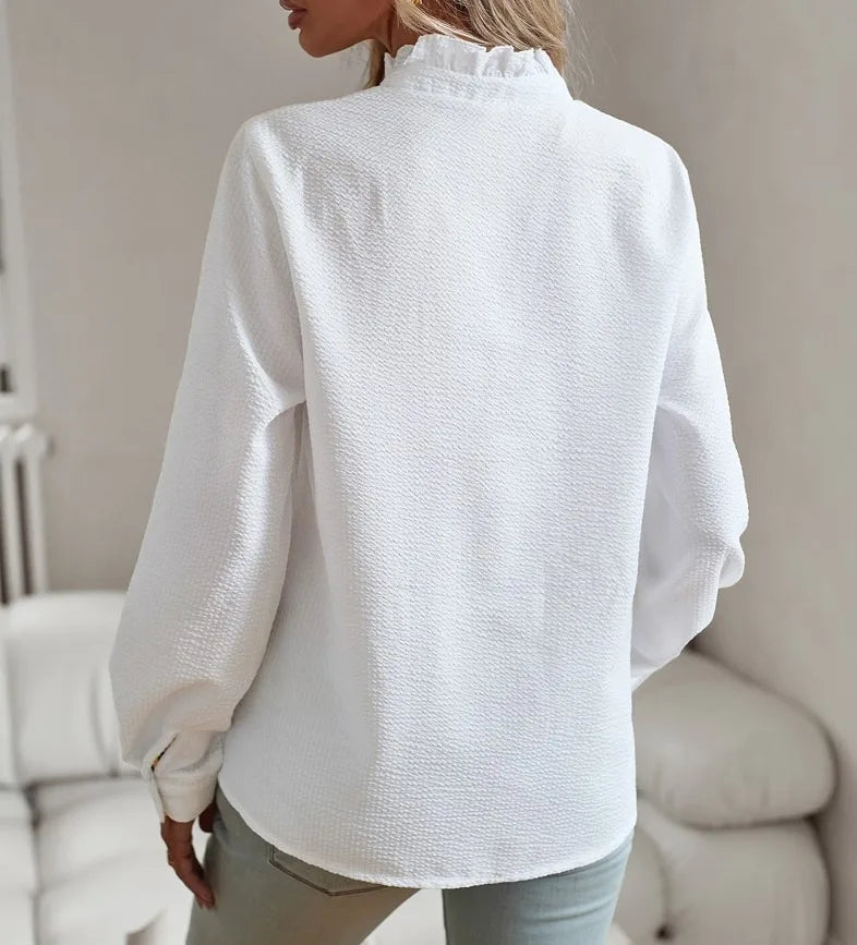 Casual Cross Border Long Sleeved Ruffle Button Shirt Top Mssza