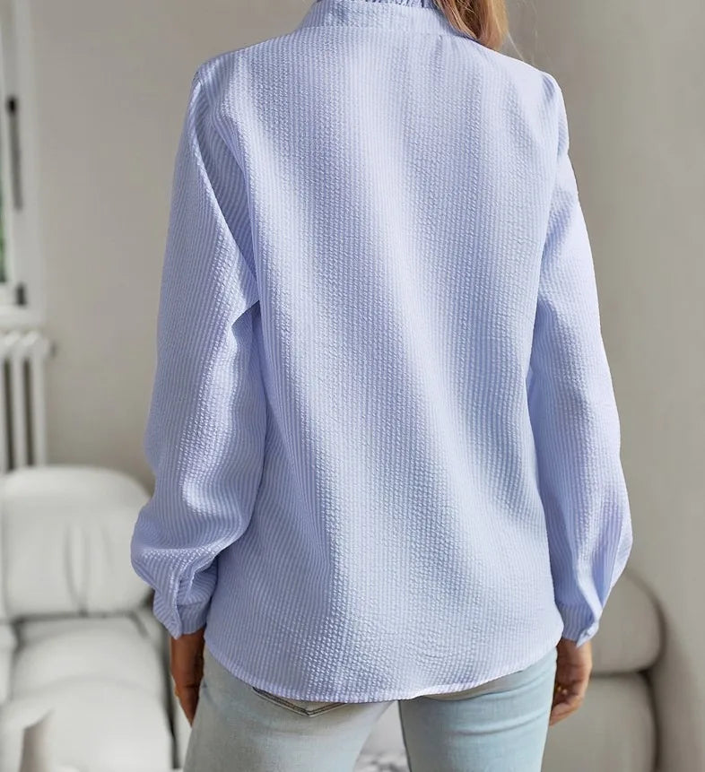 Casual Cross Border Long Sleeved Ruffle Button Shirt Top Mssza