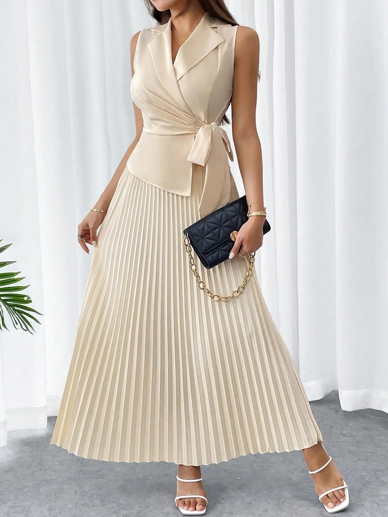 Casual Cross-Border Turn-Down Collar Jacket Long Pleated Skirt Suit Mssza