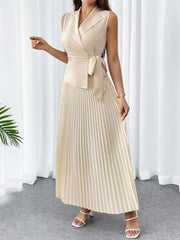 Casual Cross-Border Turn-Down Collar Jacket Long Pleated Skirt Suit Mssza