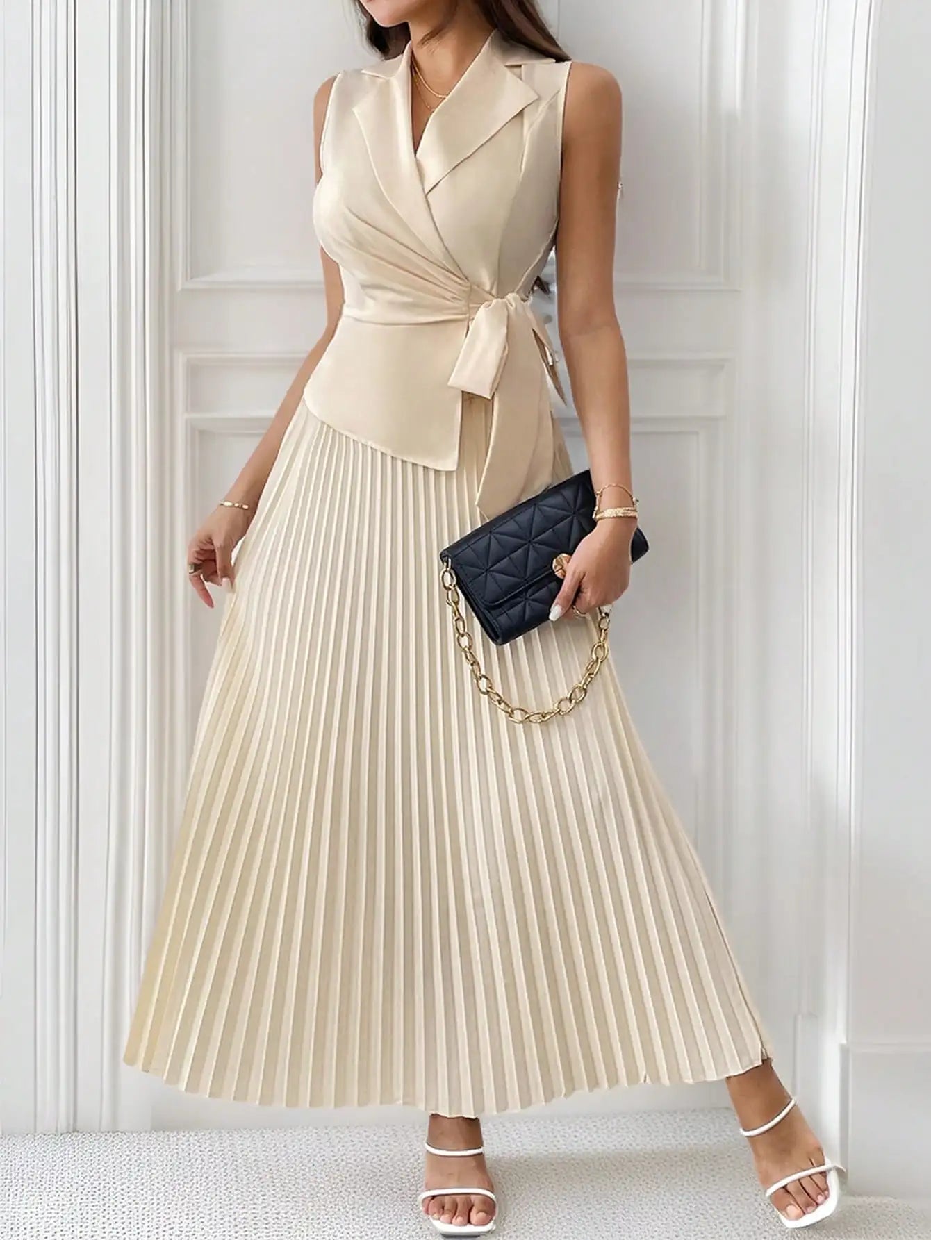 Casual Cross-Border Turn-Down Collar Jacket Long Pleated Skirt Suit Mssza