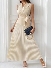 Casual Cross-Border Turn-Down Collar Jacket Long Pleated Skirt Suit Mssza