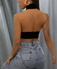 Casual Cross Halter Neck Hollow Out High Street Tank Tops Mssza