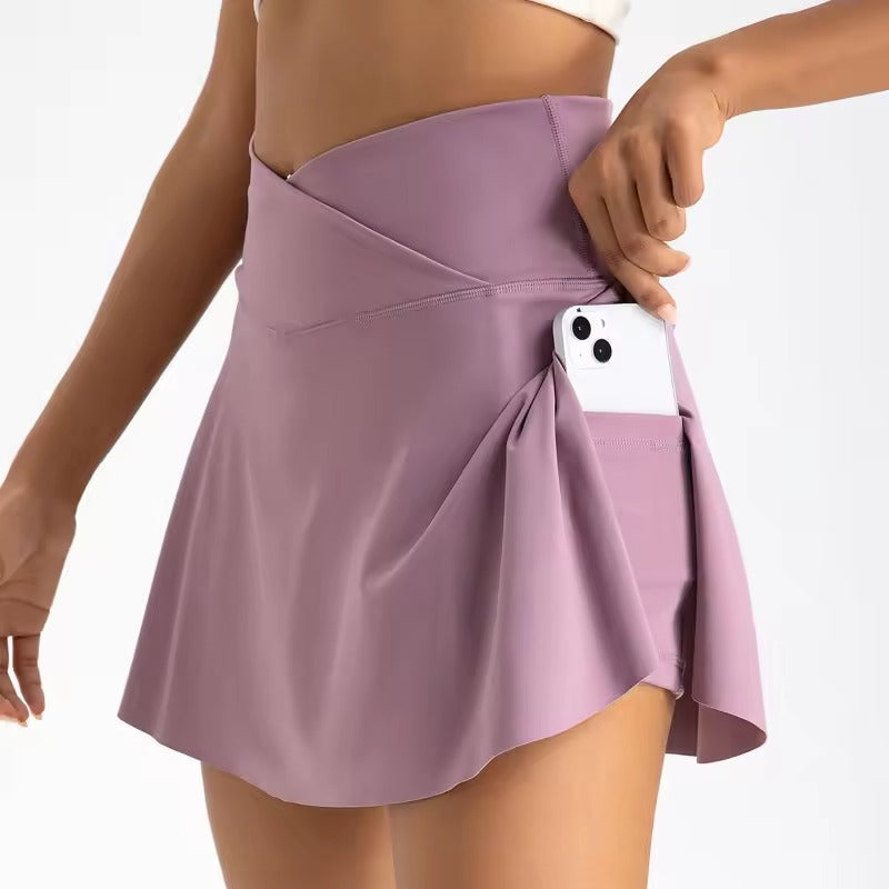 Casual Crossover High Waisted Pleated With Pockets Sports Skirt Mssza
