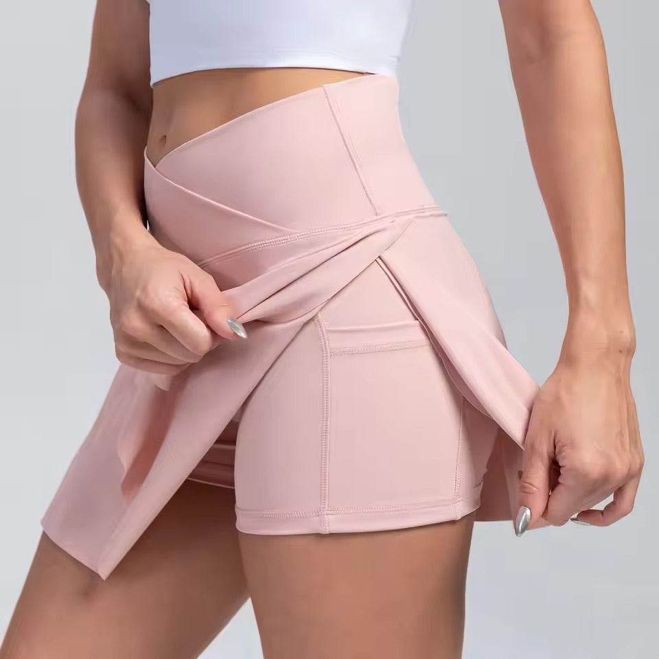 Casual Crossover High Waisted Pleated With Pockets Sports Skirt Mssza