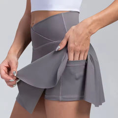Casual Crossover High Waisted Pleated With Pockets Sports Skirt Mssza