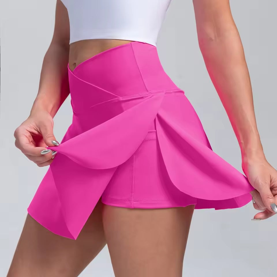 Casual Crossover High Waisted Pleated With Pockets Sports Skirt Mssza