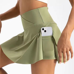 Casual Crossover High Waisted Pleated With Pockets Sports Skirt Mssza
