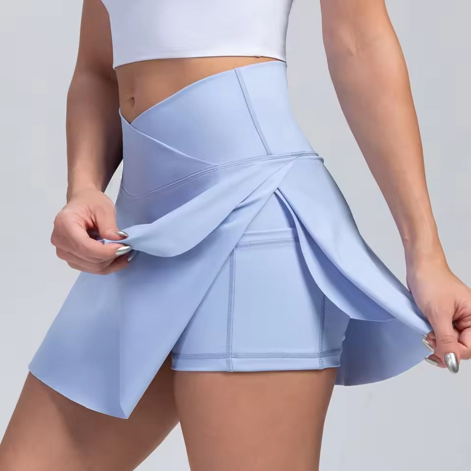 Casual Crossover High Waisted Pleated With Pockets Sports Skirt Mssza