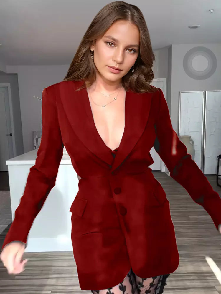 Casual Cut Out Blazer And Leaf Pattern Sheer Pants Two Piece Set Mssza